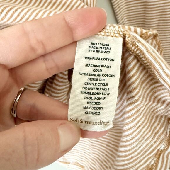 Soft Surroundings Pima Cotton Long Sleeve Top in Tan and White Stripe - Size XL - Picture 5 of 5
